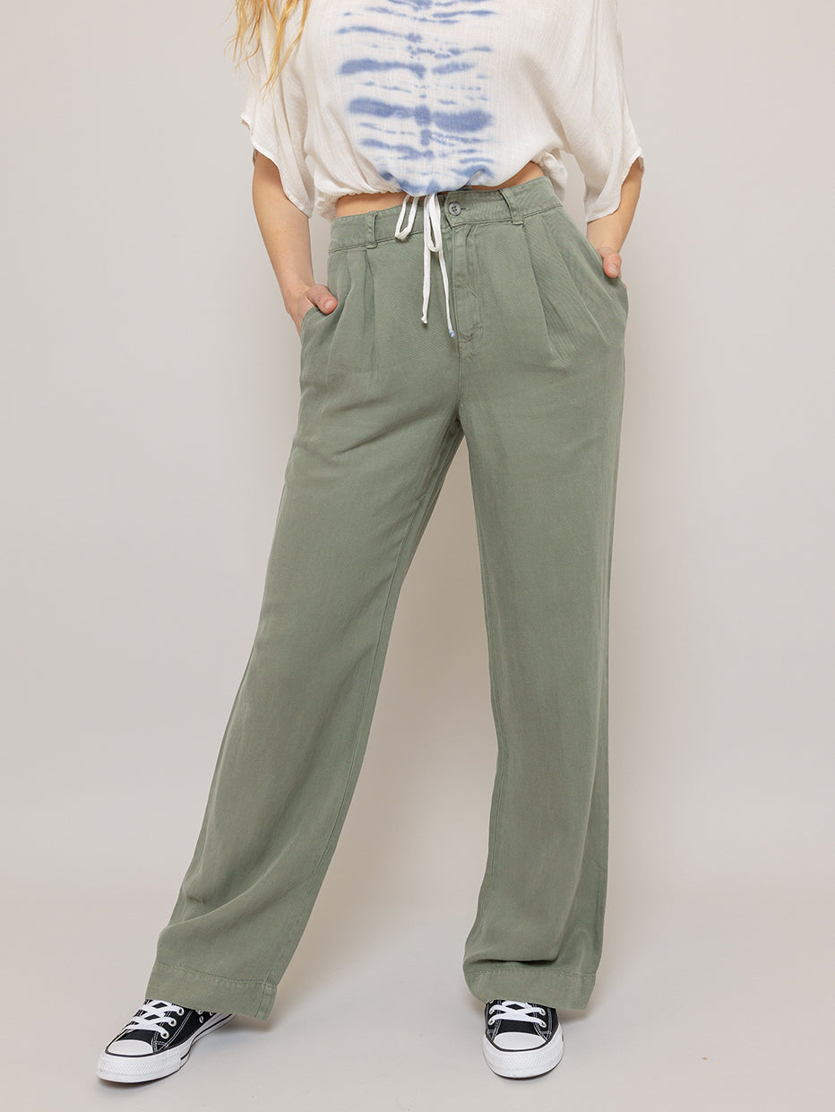 Greta Pleated Wide Pant - Army