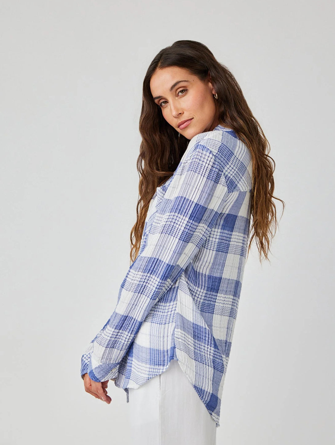 Oversized Shirt With Pocket - Pacific Blue Plaid