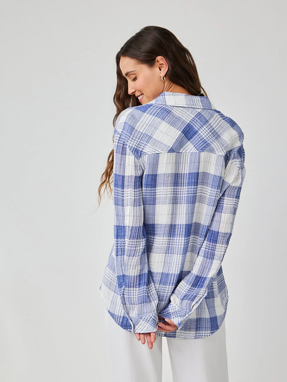 Oversized Shirt With Pocket - Pacific Blue Plaid