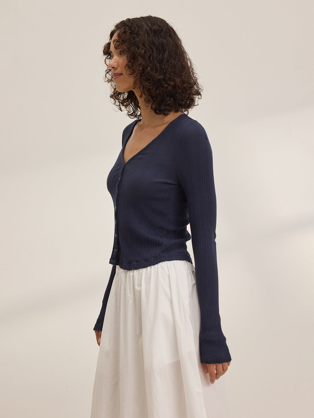 Drew Pointelle Cardigan - Navy