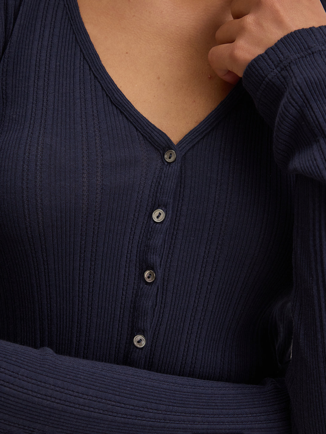 Drew Pointelle Cardigan - Navy