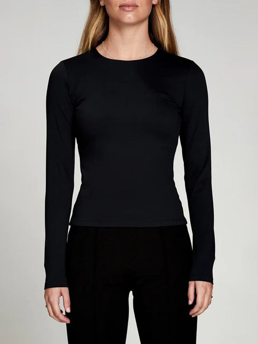 Long Sleeve Body Hug Top  - Black