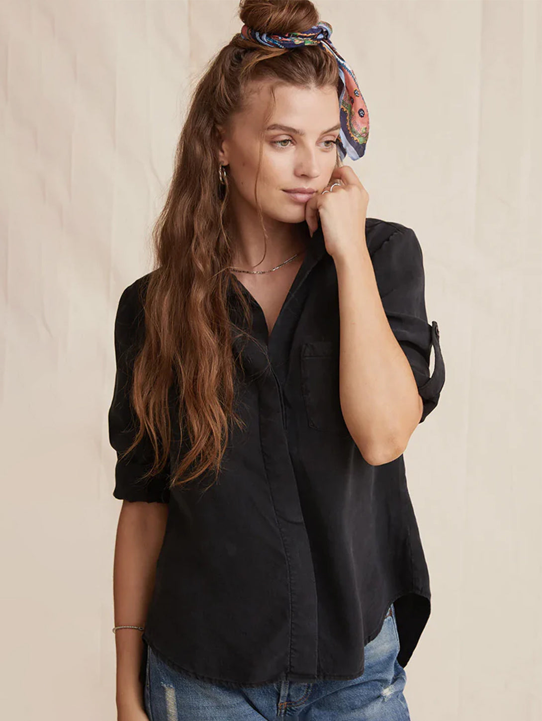 Split Back Button Down Shirt - Black