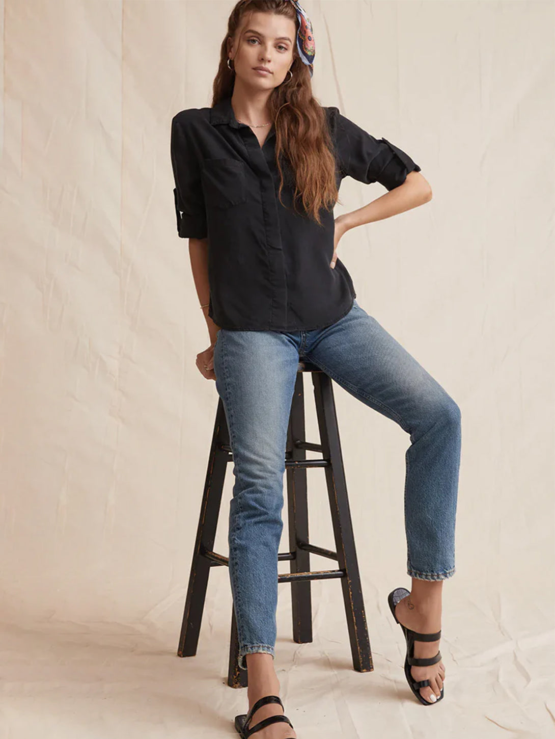 Split Back Button Down Shirt - Black