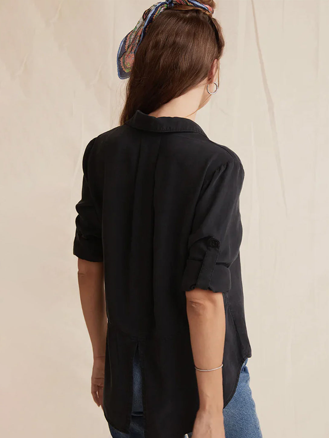 Split Back Button Down Shirt - Black