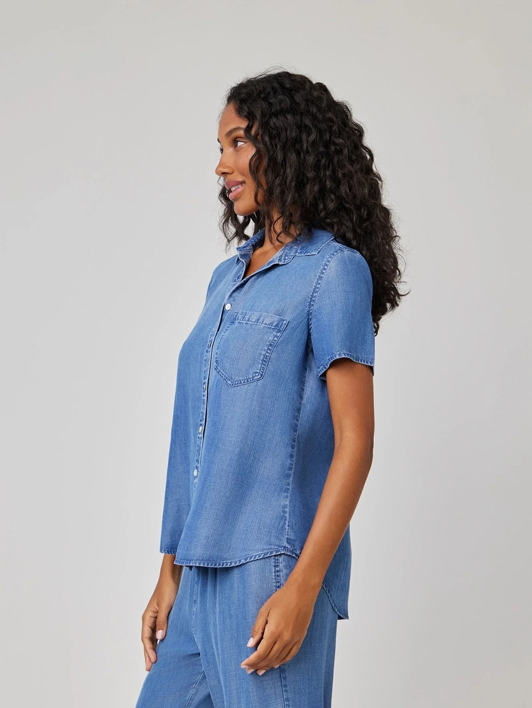 Short Sleeve Pocket Button Down Shirt - Moonlit Haze