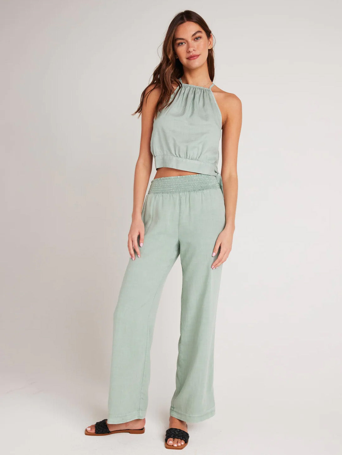 Smocked Waist Wide Leg Pant - Oasis Green