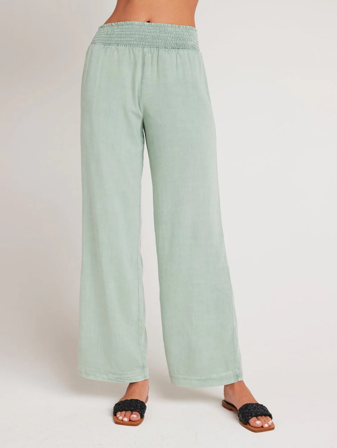 Smocked Waist Wide Leg Pant - Oasis Green