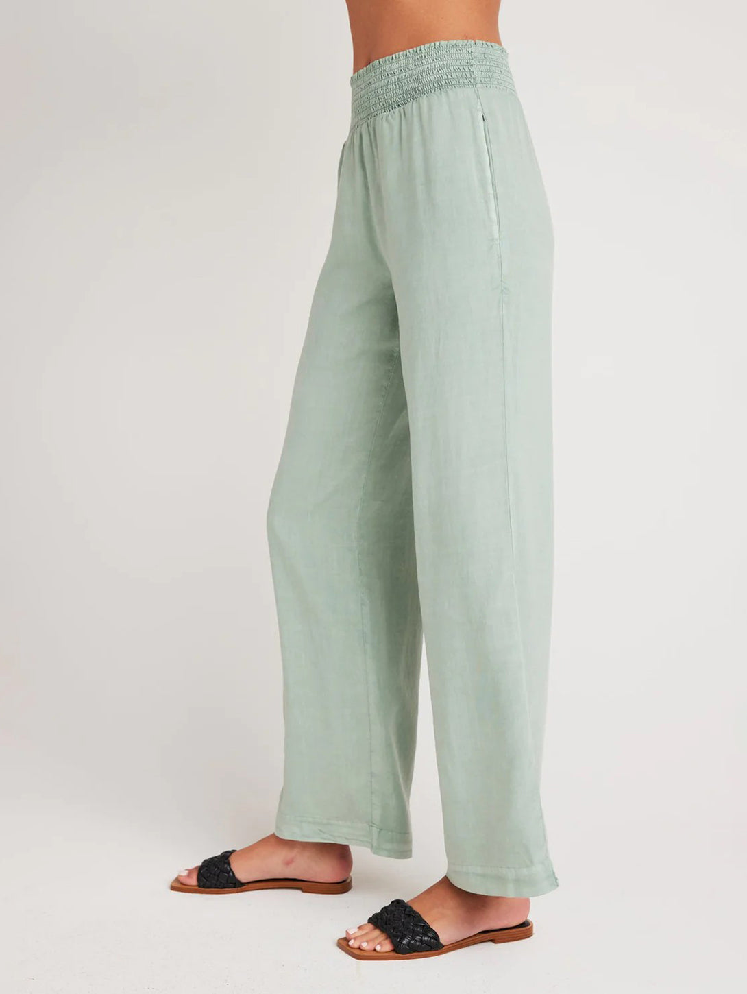 Smocked Waist Wide Leg Pant - Oasis Green