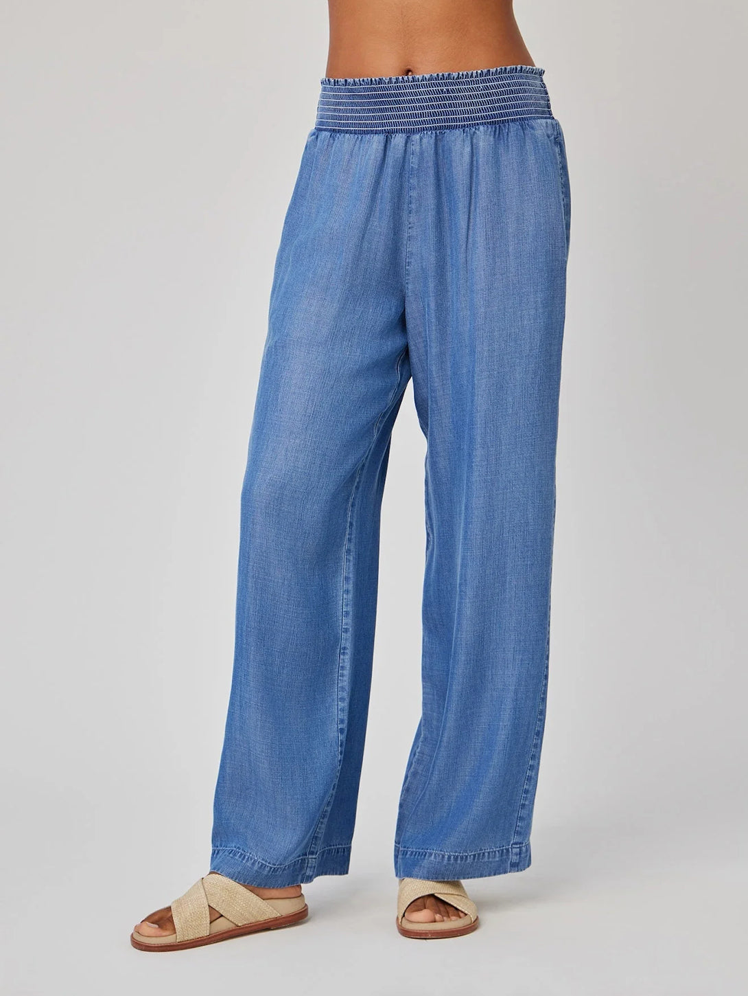 Smocked Waist Wide Leg Pant - Moonlit Haze Wash