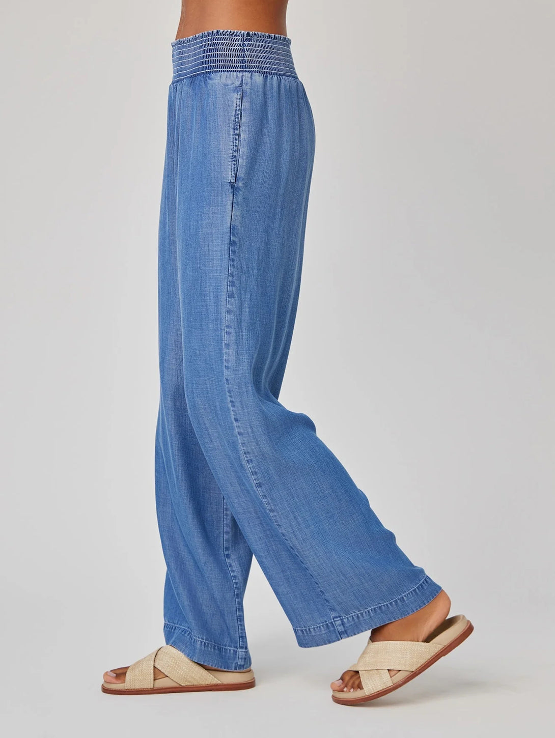 Smocked Waist Wide Leg Pant - Moonlit Haze Wash