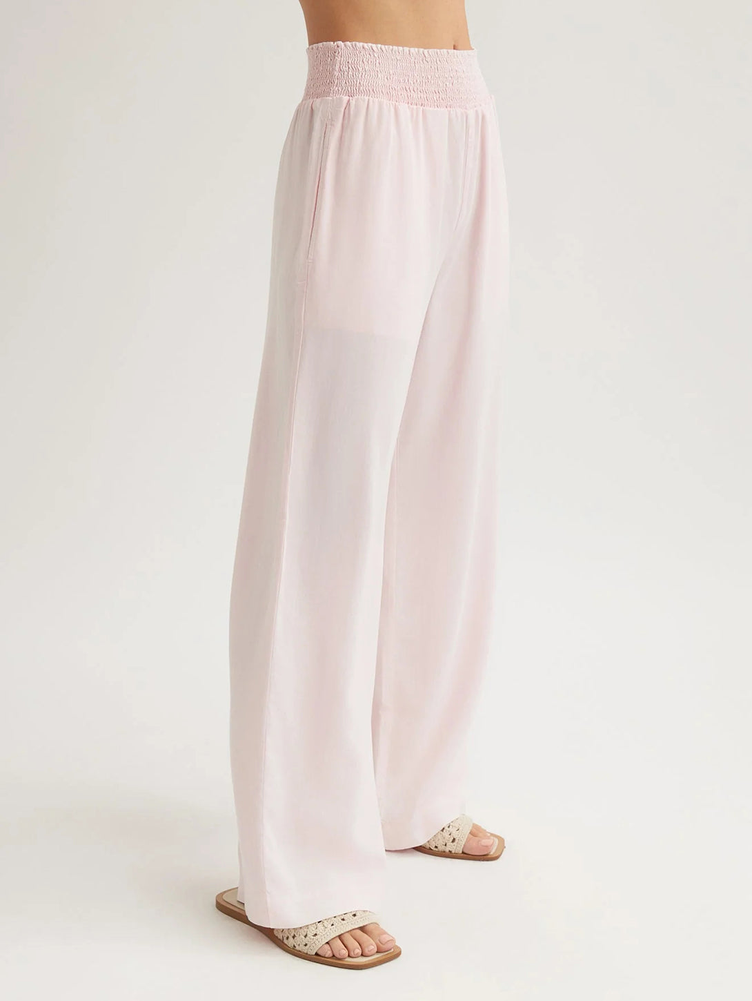 Smocked Waist Wide Leg Pant - Petal Pink