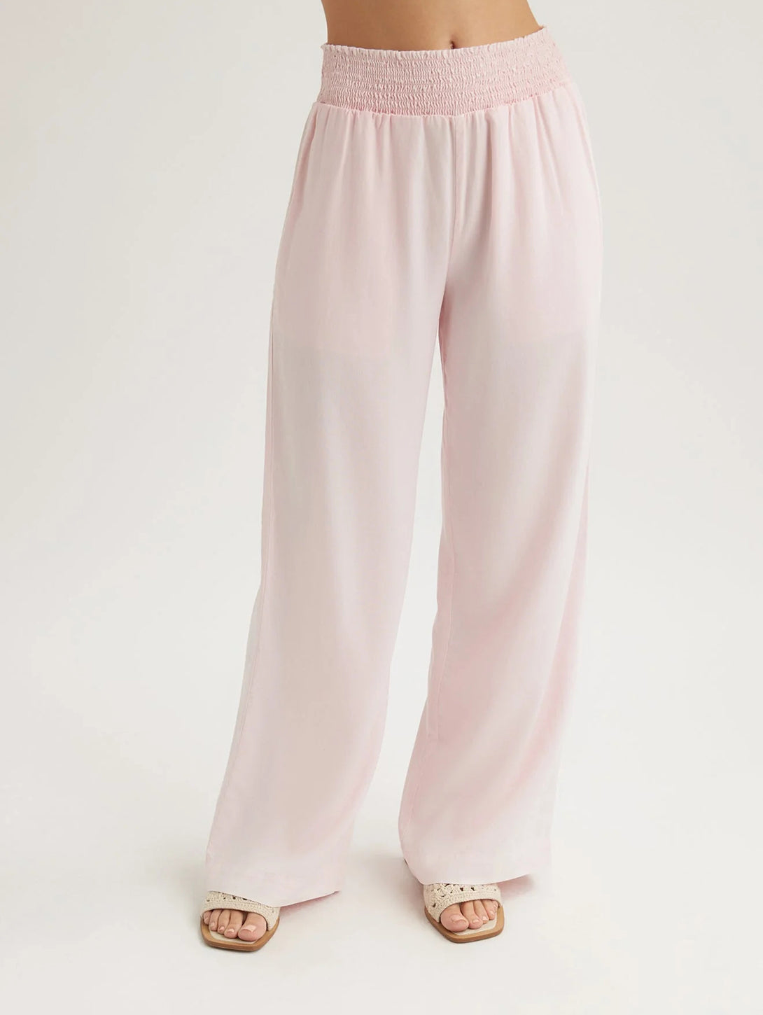 Smocked Waist Wide Leg Pant - Petal Pink