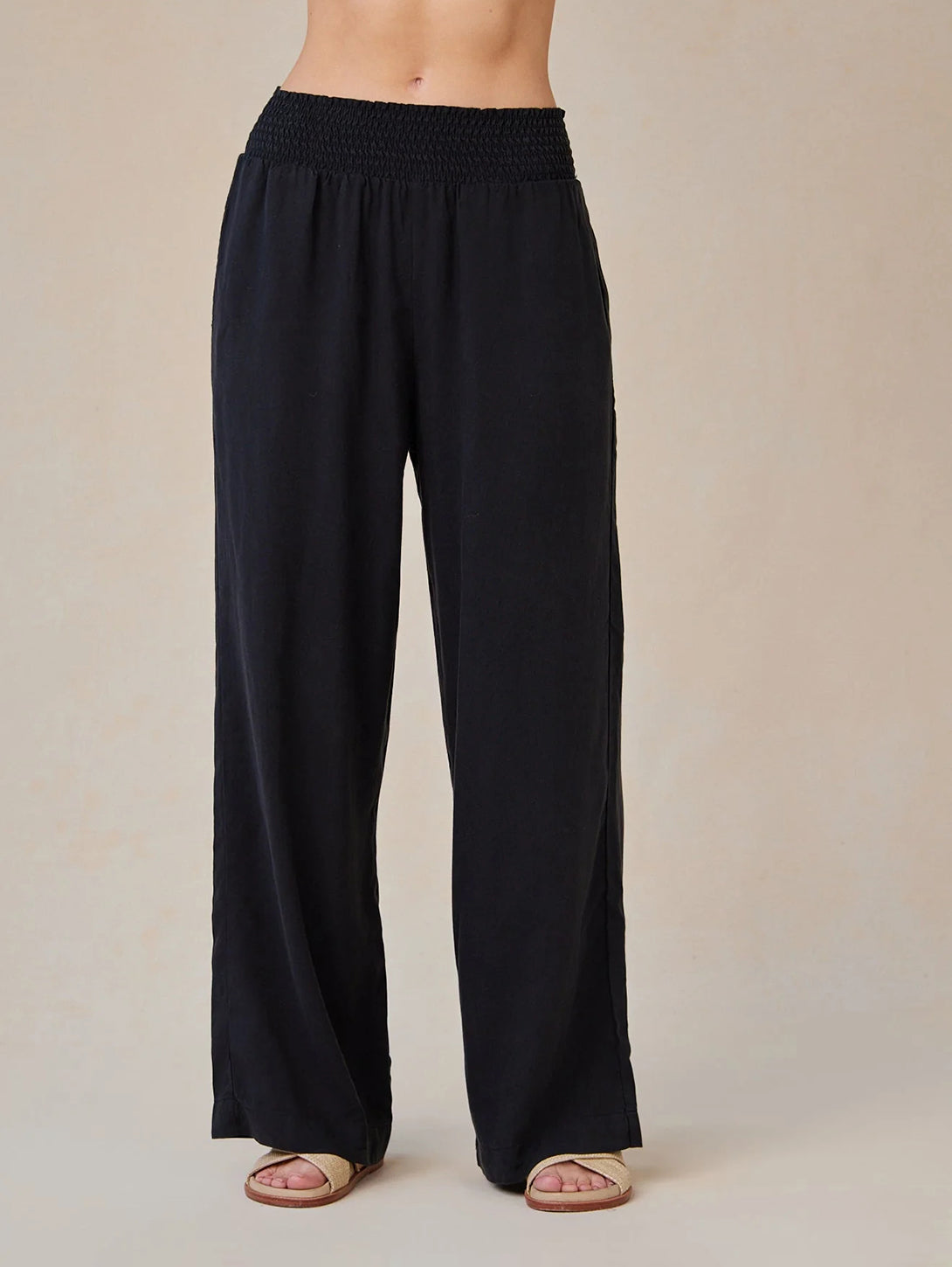 Smocked Waist Wide Leg Pant - Vintage Black