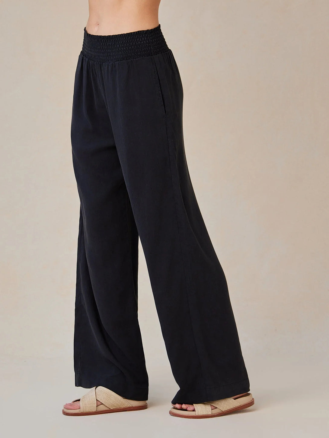 Smocked Waist Wide Leg Pant - Vintage Black