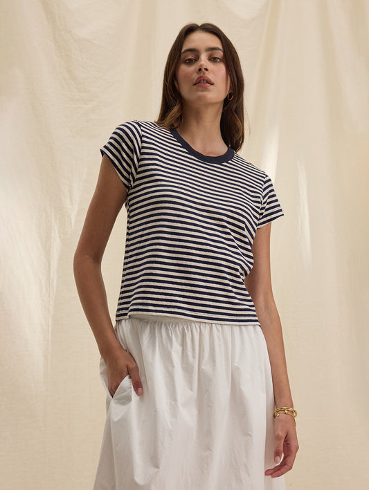 Tash Stripe Crew Tee - Navy